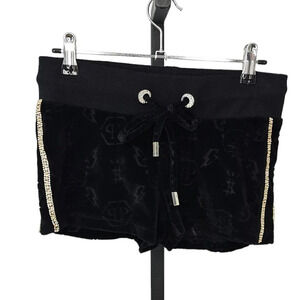 Philipp Plein Monogram Drawstring Shorts Size XS Black Rhinestones  Cotton